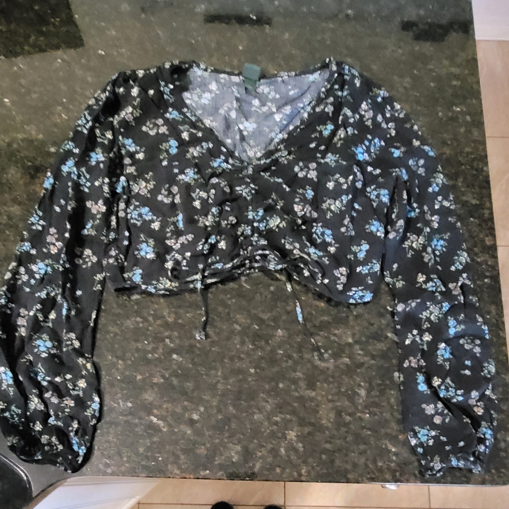 Floral Black and Blue Women's Top